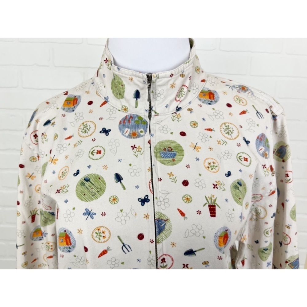 Christopher & Banks Garden Print Full Zip Cotton Jacket Tan Size Medium - Picture 2 of 8
